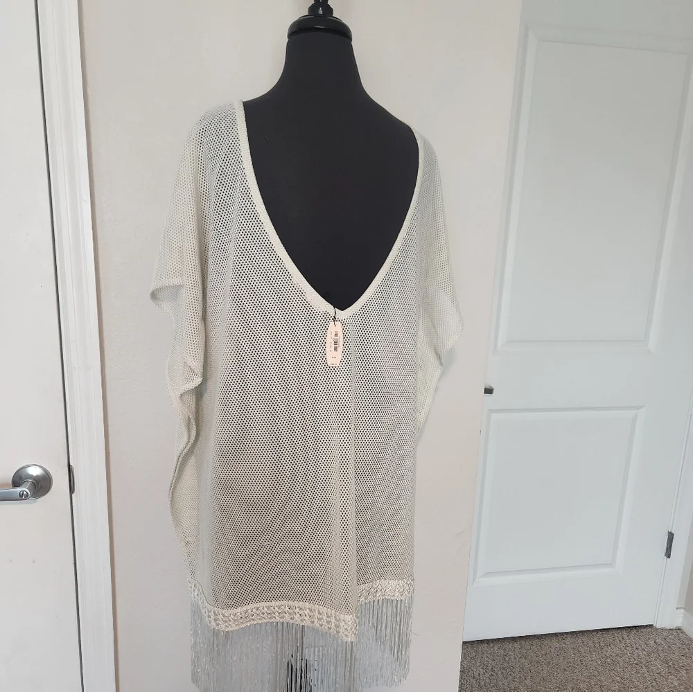 Victoria Secret Chic White Mesh Cover-Up with Fringe